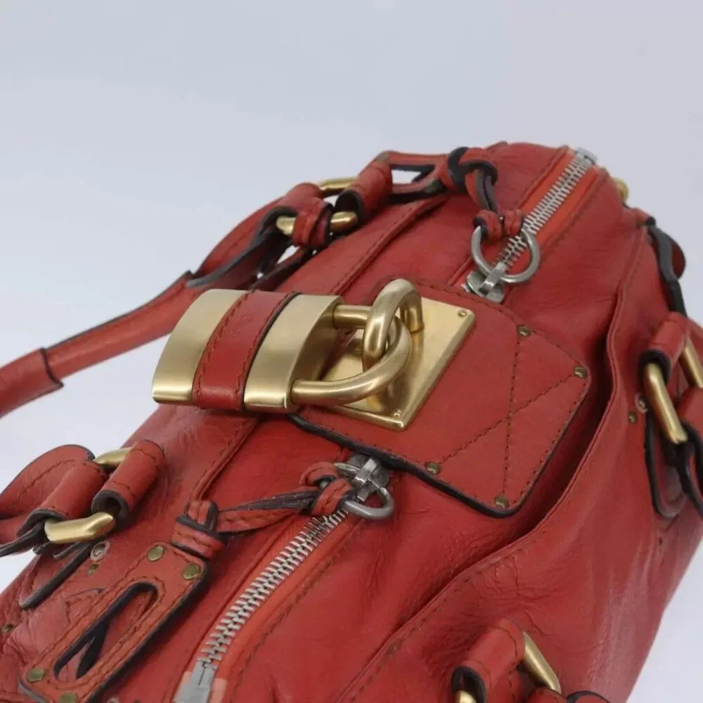 Chloe Paddington Hand Bag Leather Red Gold Silver Auth - Picture 5 of 16